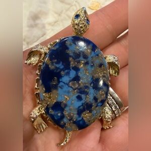 Gerry’s Large Blue Agate and Gold tone Turtle Brooch